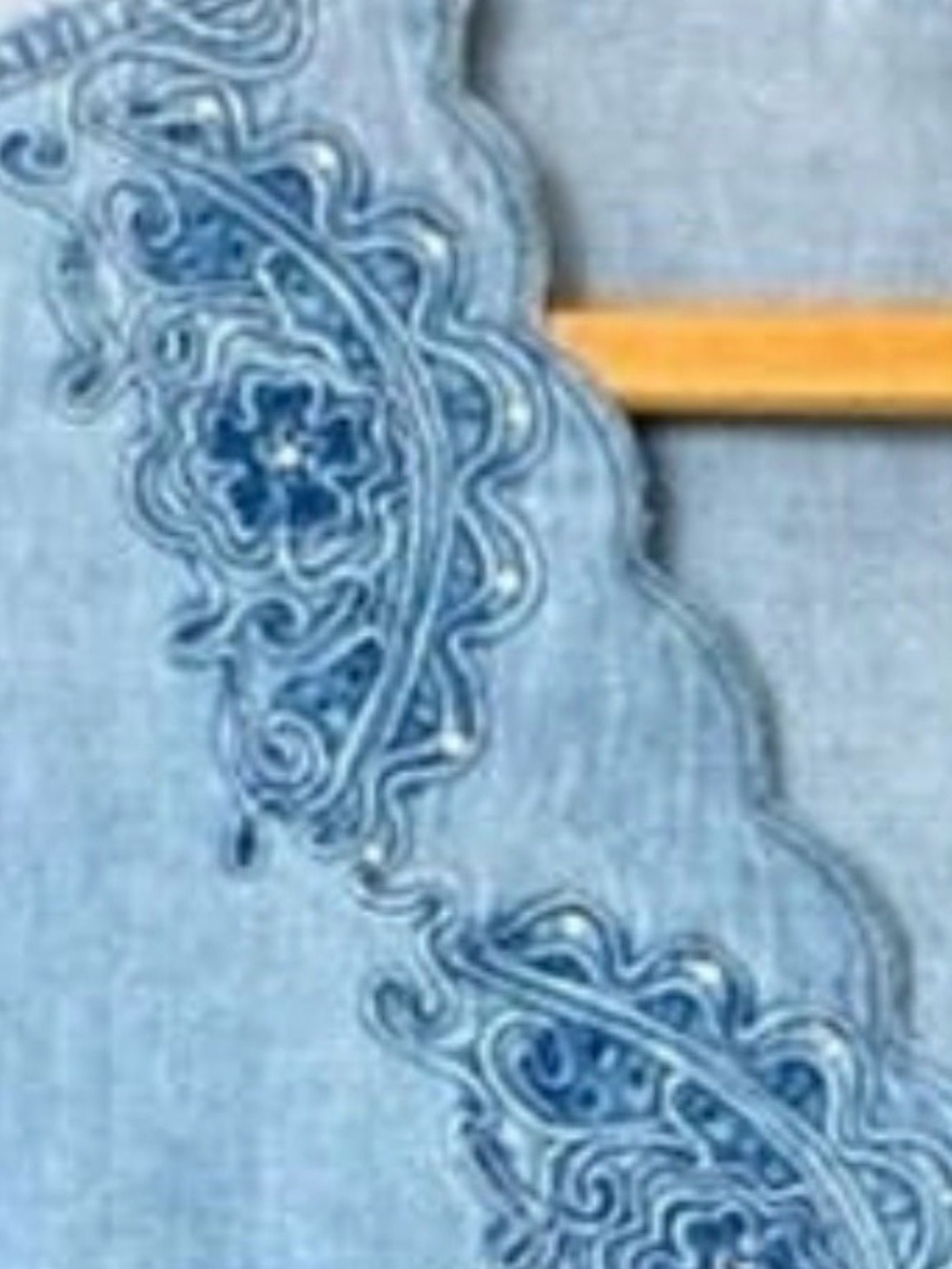 Lafei-Nier Western Denim Chambray Embroidered Top Women’s L Rhinestone Blouse - Picture 6 of 11